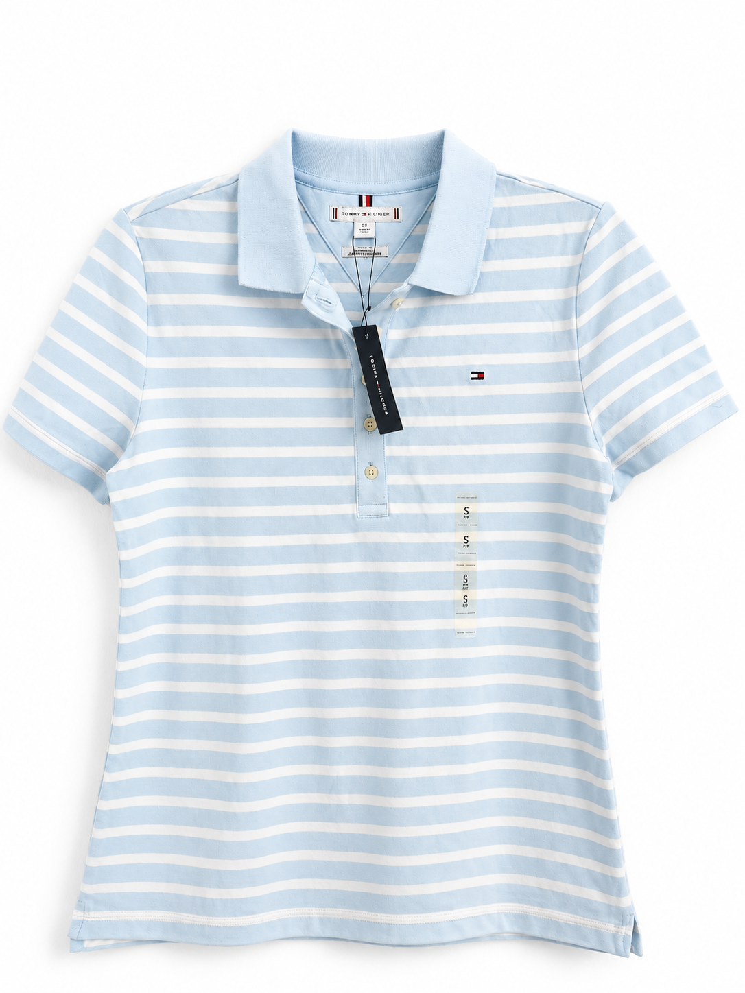 Polo Tommy Hilfiger mujer rayas azul cielo y blanco talla S