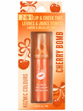 Kozmic Colours 2-in-1 Lip & Cheek Tint Cherry Bomb naranja coral 7ml - Frasco naranja con tapa transparente en caja naranja