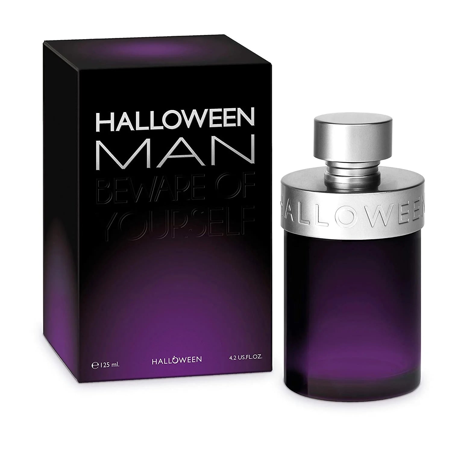 Halloween Man Eau de Toilette 125ml - Frasco púrpura con aro plateado y caja negra con degradado morado