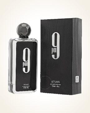 Afnan 9 PM Eau de Parfum 100ml - Frasco negro transparente con caja negra texturizada